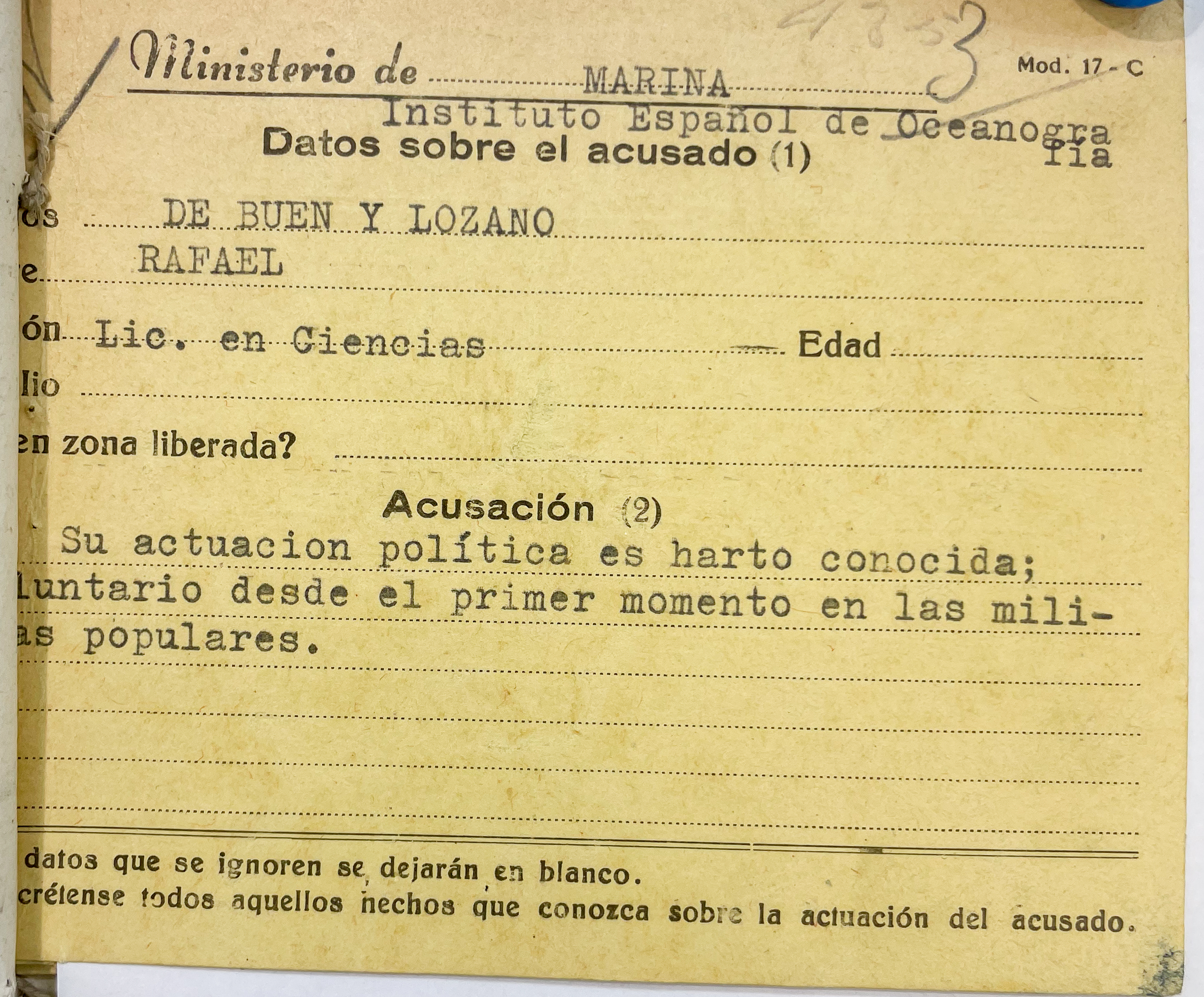 Archivo General e Histórico de Defensa. Tribunal Militar Territorial 1. Serie: Sumarísimos. Sumario 40062, caja 300, orden 12.