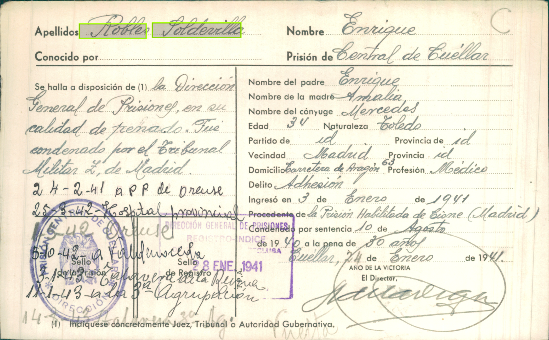 Registro-Índice de la Población Reclusa (1938-1955). Archivo General de la Administración. AGA_TP_0007_0004_01416R