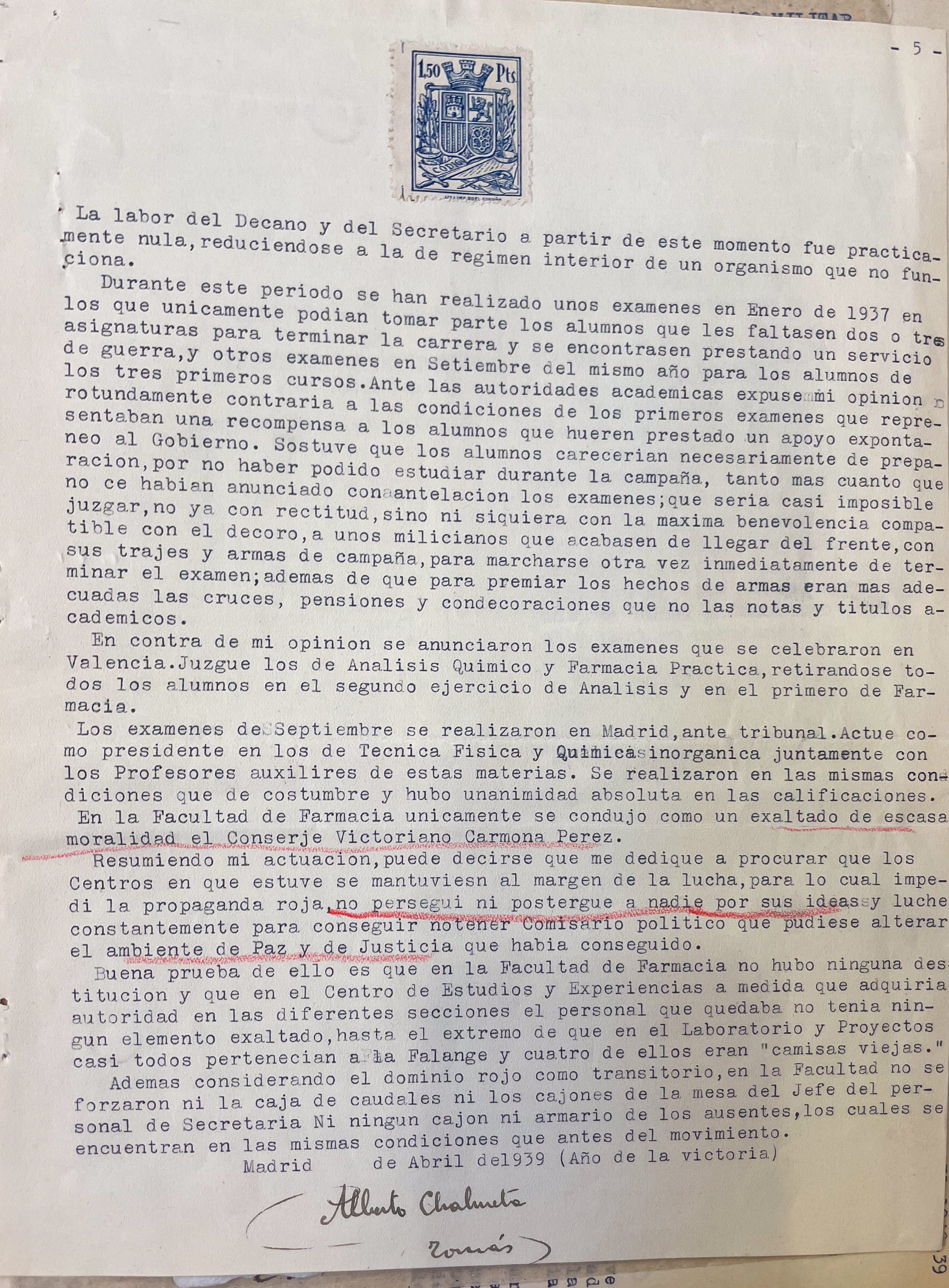 AGA, expedientes personales de catedráticos, 21/20523, expediente de Alberto Chalmeta y Tomás 31.019/155