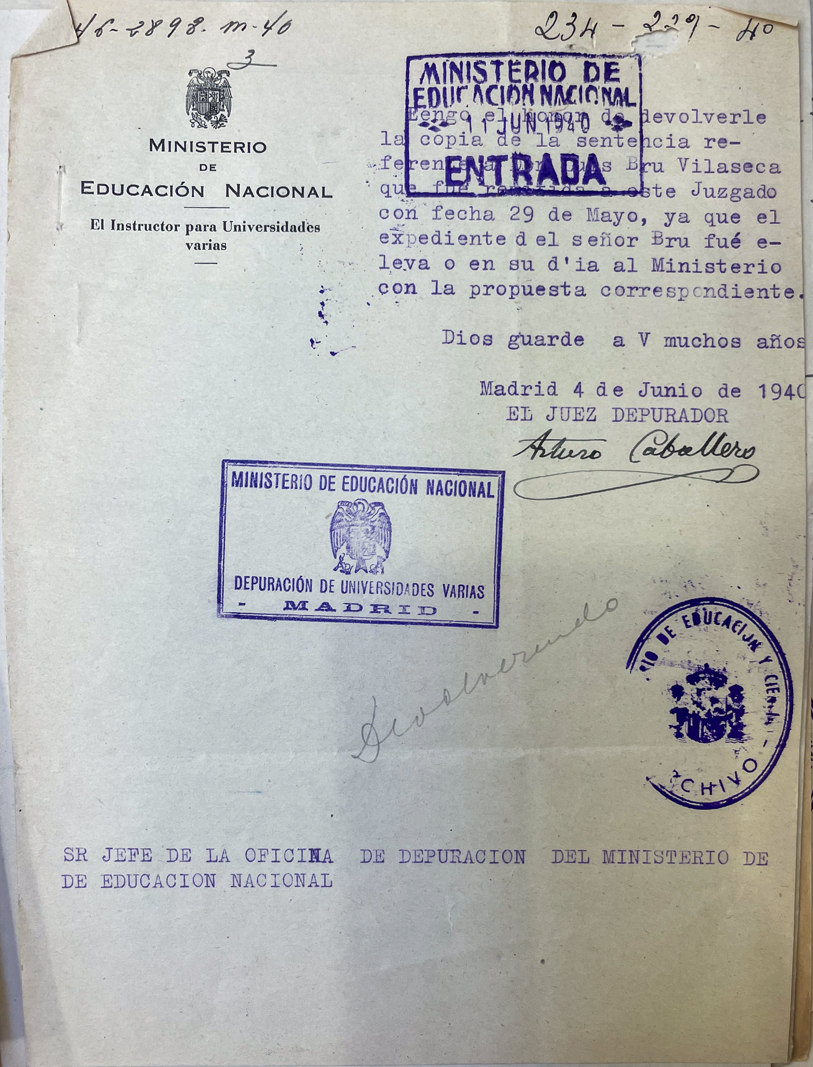 AGA, expedientes personales de catedráticos, 21/20521; expediente de Luis Bru, 31.018/144