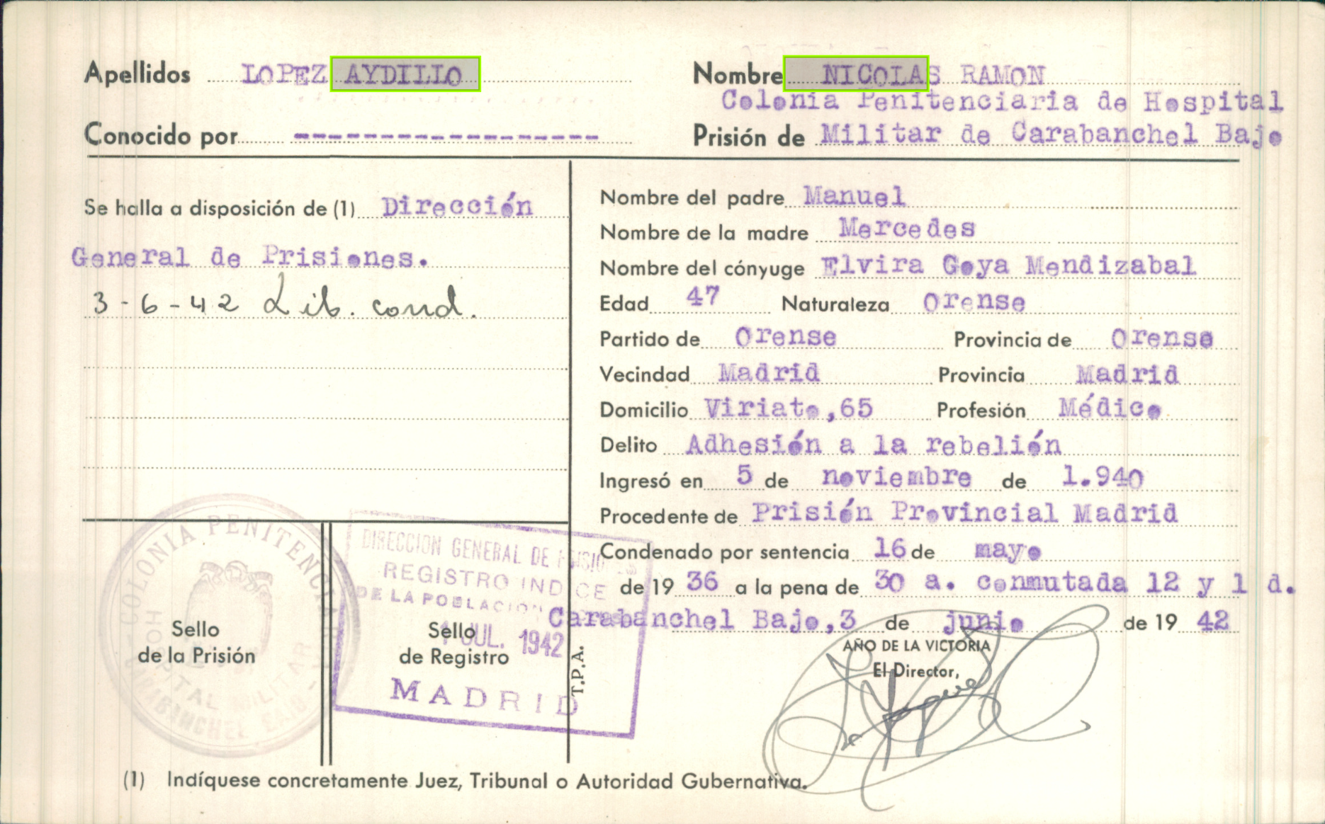 Registro-Índice de la Población Reclusa (1938-1955). Archivo General de la Administración.AGA_TP_0004_0016_00718R