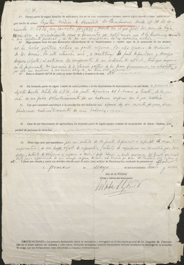 Declaración jurada de Nicolás Ramón López Aydillo. Archivo General e Histórico de Defensa. Justicia Militar, Tribunal Militar Territorial 1, serie Sumarísimos, Madrid, 1939, sumario 6356, caja 1284, orden 3.